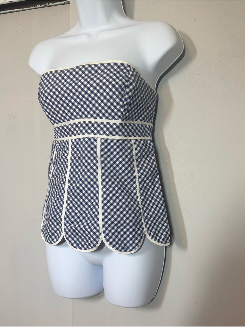 Lilly Pulitzer Navy and White Strapless Gingham Peplum Top - Picture 2 of 4